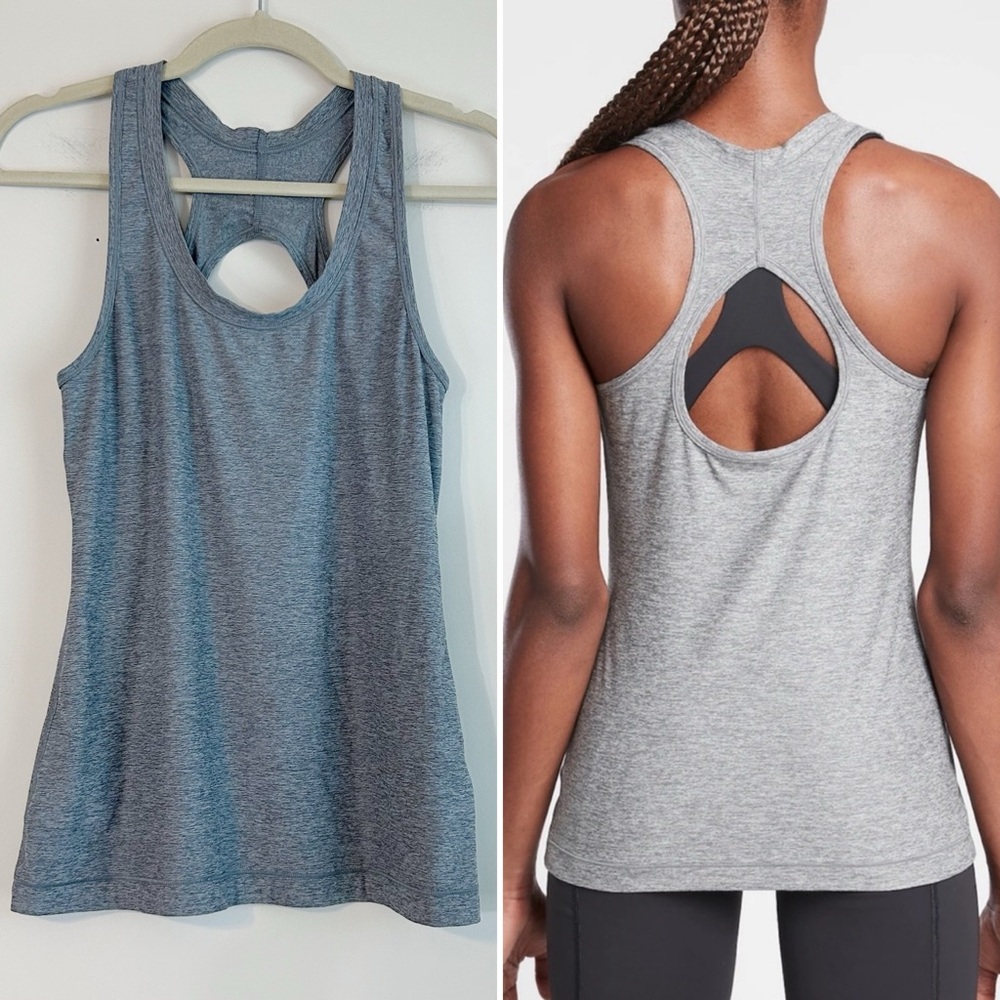 ATHLETA Open Back Nitro Lightweight Tank Heathered Light Grey Size Small Stretch